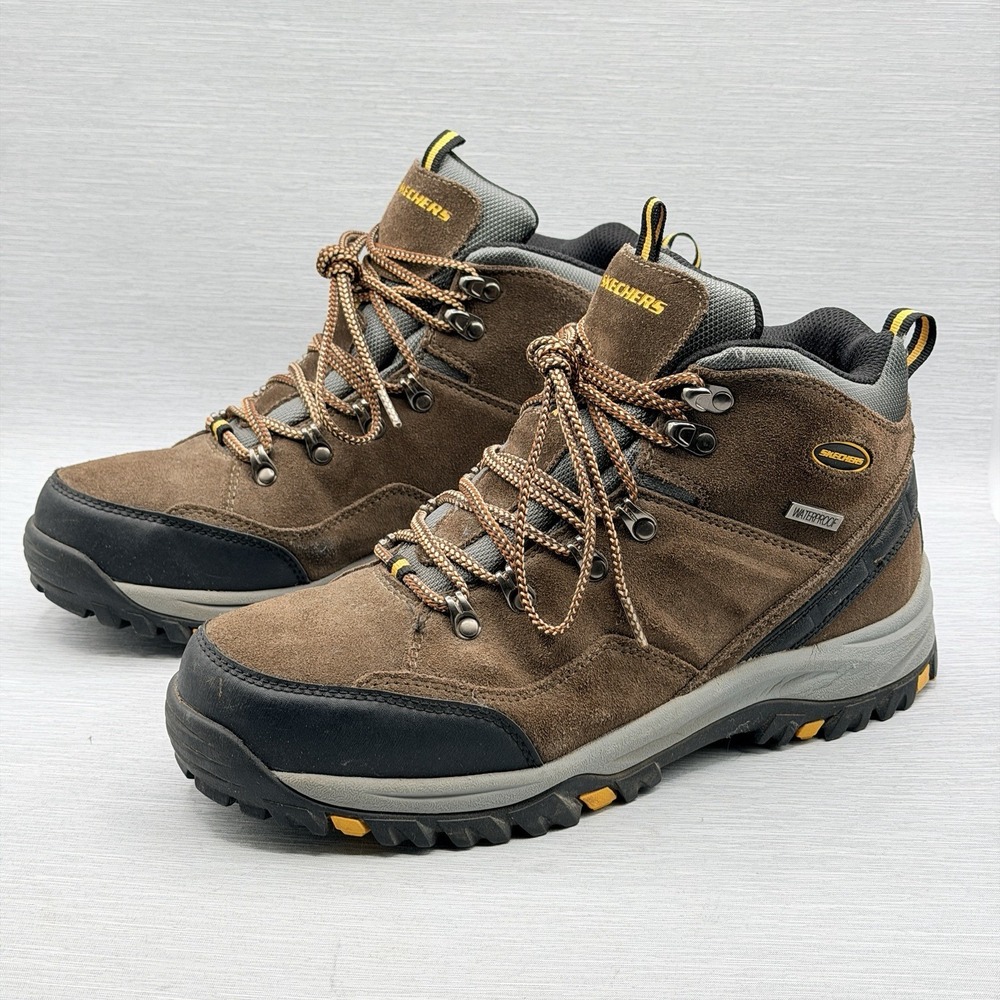 Skechers Pelmo Men's 11 Hiking Boots Brown Suede Waterproof Trail Shoes 64869